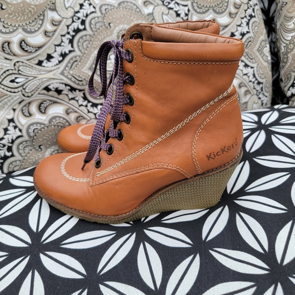 Brown Kicker Wedge Boots